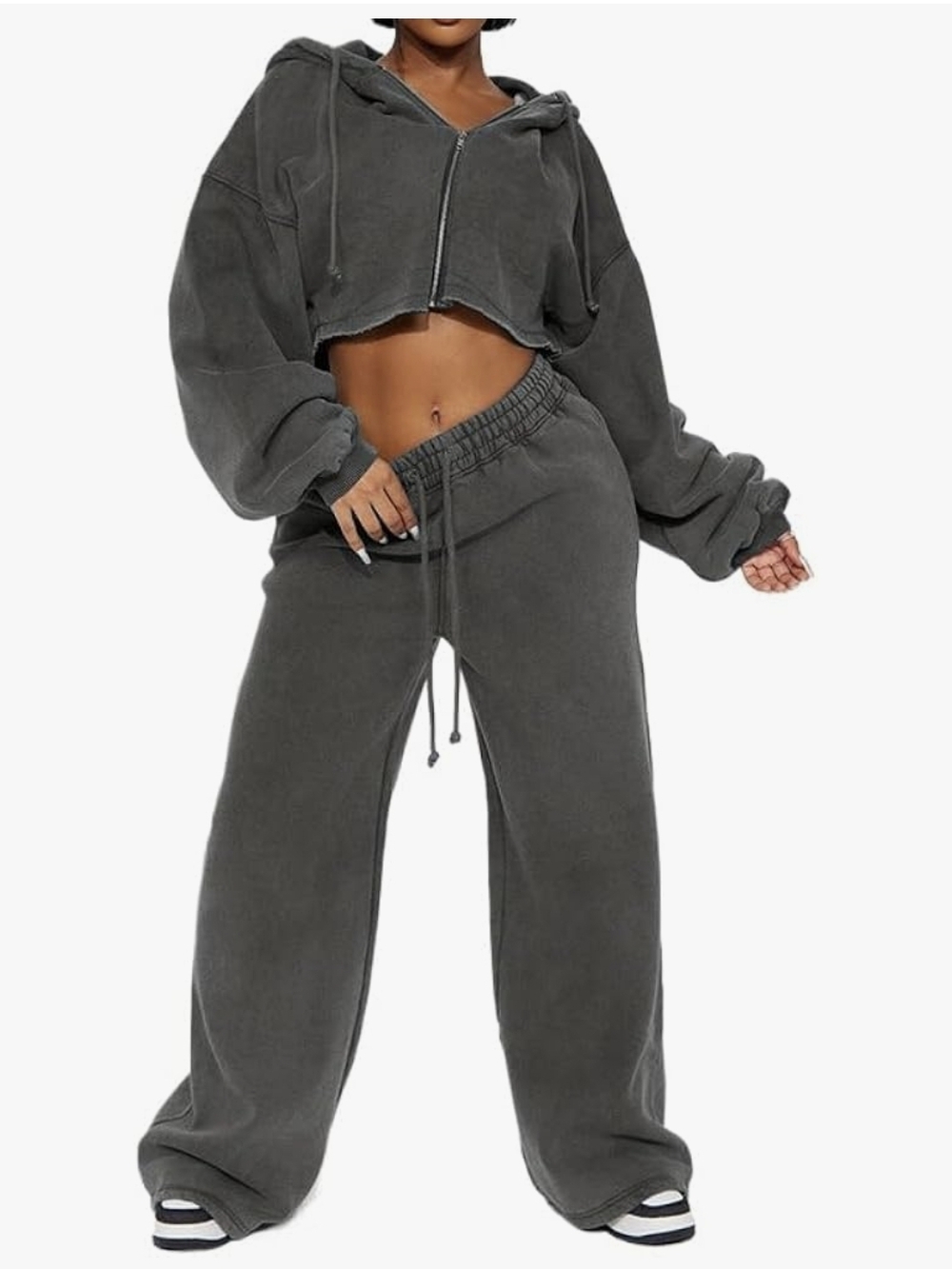 Wide Leg Drawstring Sweatpants - Gray - Picture 3 of 14